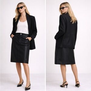 NEW PAIGE Siren Midi skirt in black leather